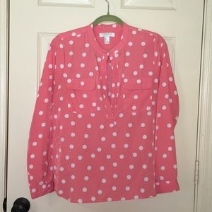 Long sleeve coral polka dot blouse